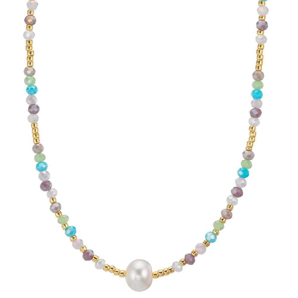 Collier Rustfrit stål Krystal fler farvet gul IP belagt Ferskvands kulturperle, 8 mm 42 cm