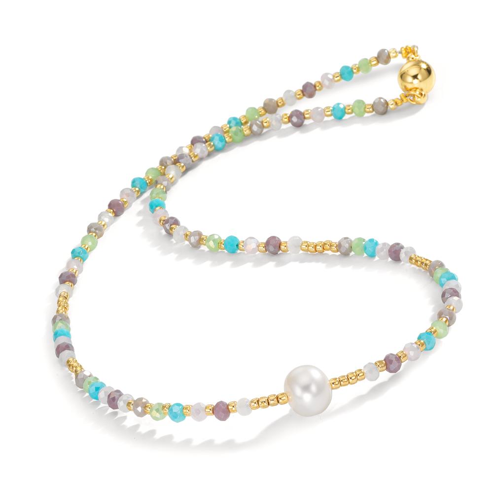 Collier Rustfrit stål Krystal fler farvet gul IP belagt Ferskvands kulturperle, 8 mm 42 cm