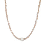 Collier Rustfrit stål Krystal champagne Ferskvands kulturperle 6.5-7 mm 43 cm