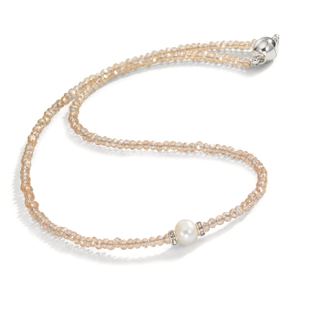 Collier Rustfrit stål Krystal champagne Ferskvands kulturperle 6.5-7 mm 43 cm