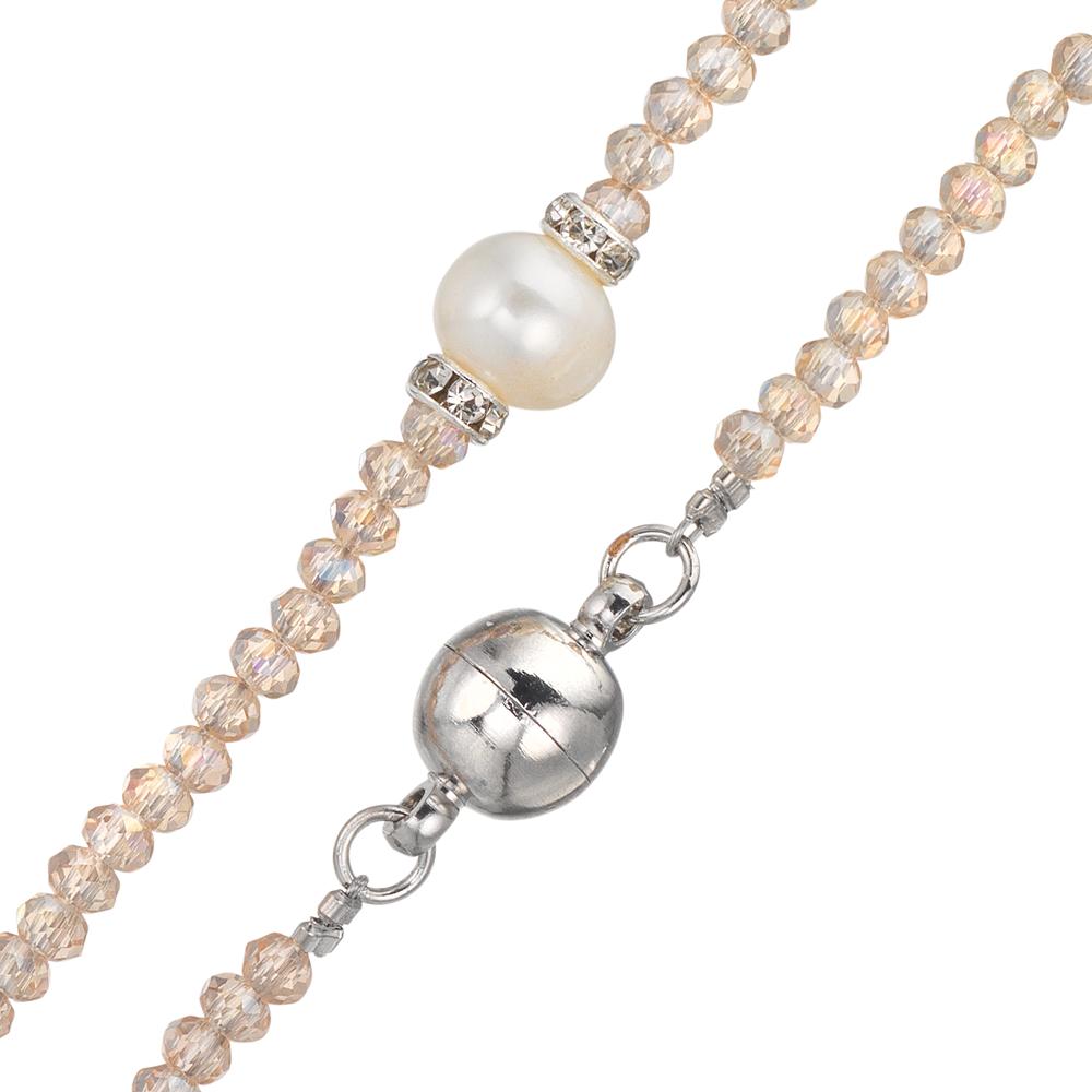 Collier Rustfrit stål Krystal champagne Ferskvands kulturperle 6.5-7 mm 43 cm