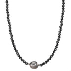 Collier Rustfrit stål Spinel sort , 3 mm Tahitisk perle, 9.5 mm 43-47 cm