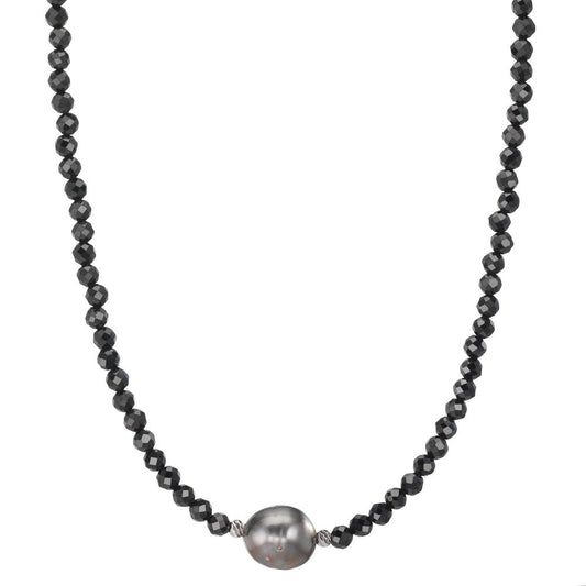 Collier Rustfrit stål Spinel sort , 3 mm Tahitisk perle, 9.5 mm 43-47 cm