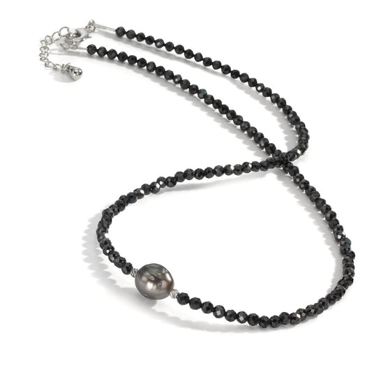 Collier Rustfrit stål Spinel sort , 3 mm Tahitisk perle, 9.5 mm 43-47 cm