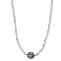 Collier Rustfrit stål Labradorit grå, 3 mm Tahitisk perle, 9.5 mm 43-47 cm