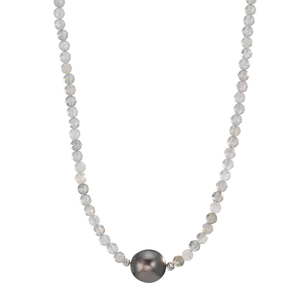 Collier Rustfrit stål Labradorit grå, 3 mm Tahitisk perle, 9.5 mm 43-47 cm