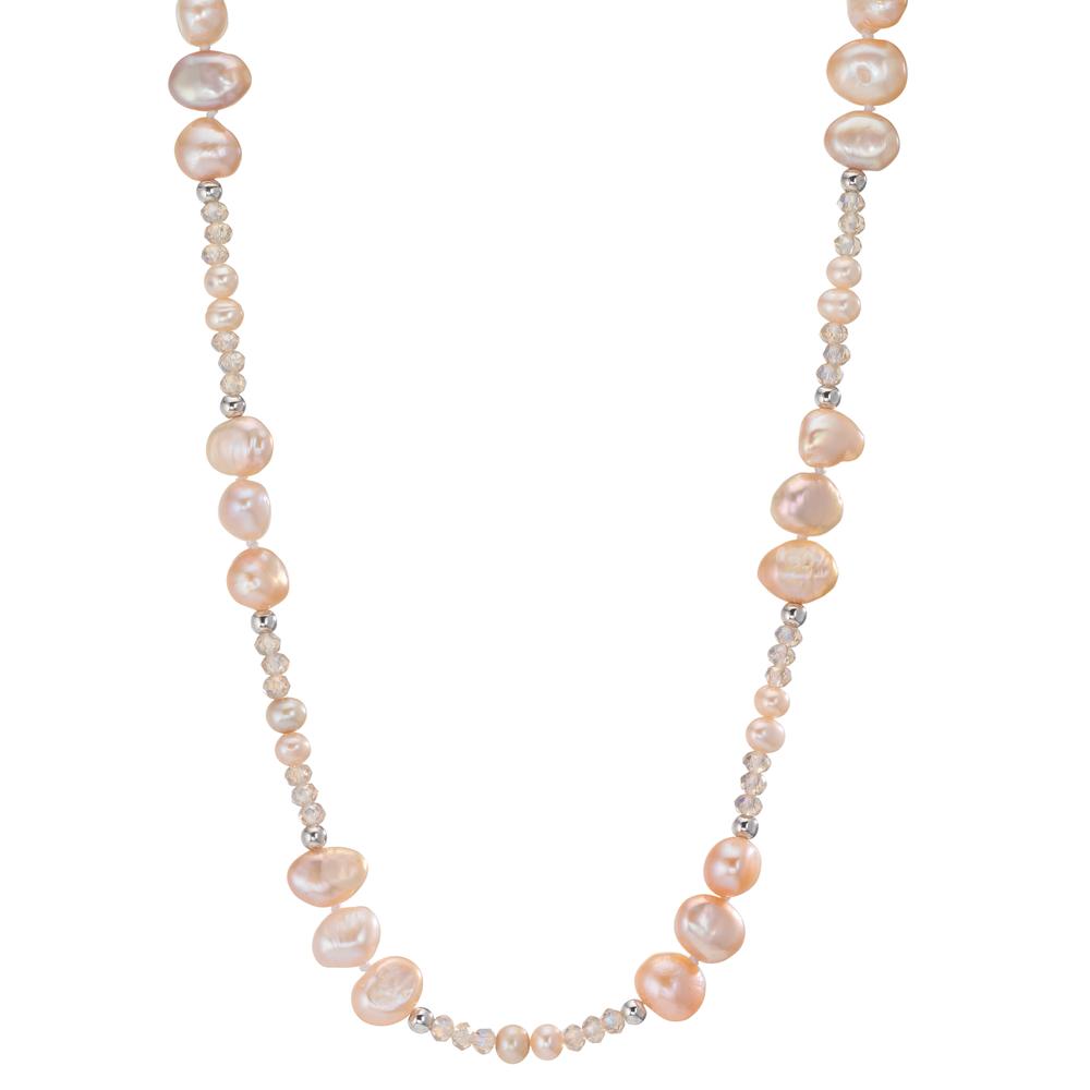 Collier Rustfrit stål Krystal lyserød Ferskvands kulturperle lyserød 90 cm