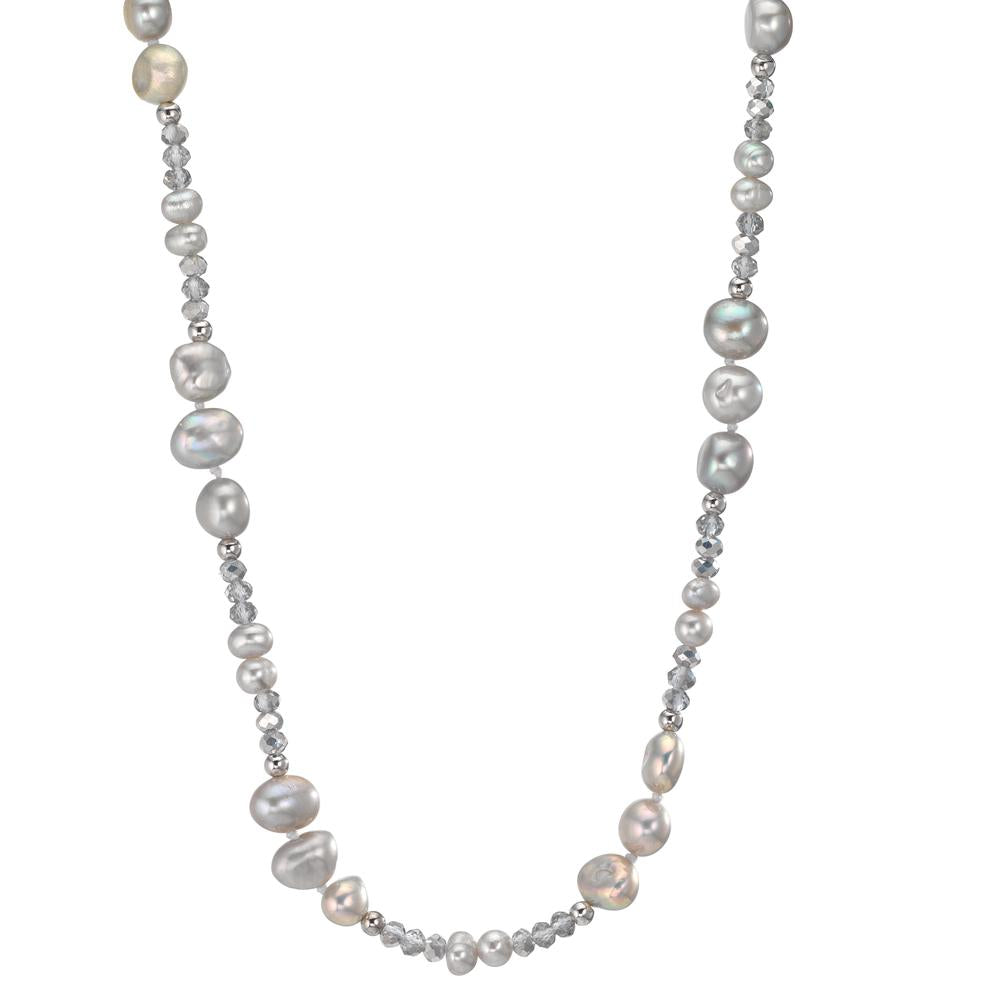 Collier Rustfrit stål Krystal grå Ferskvands kulturperle grå 90 cm