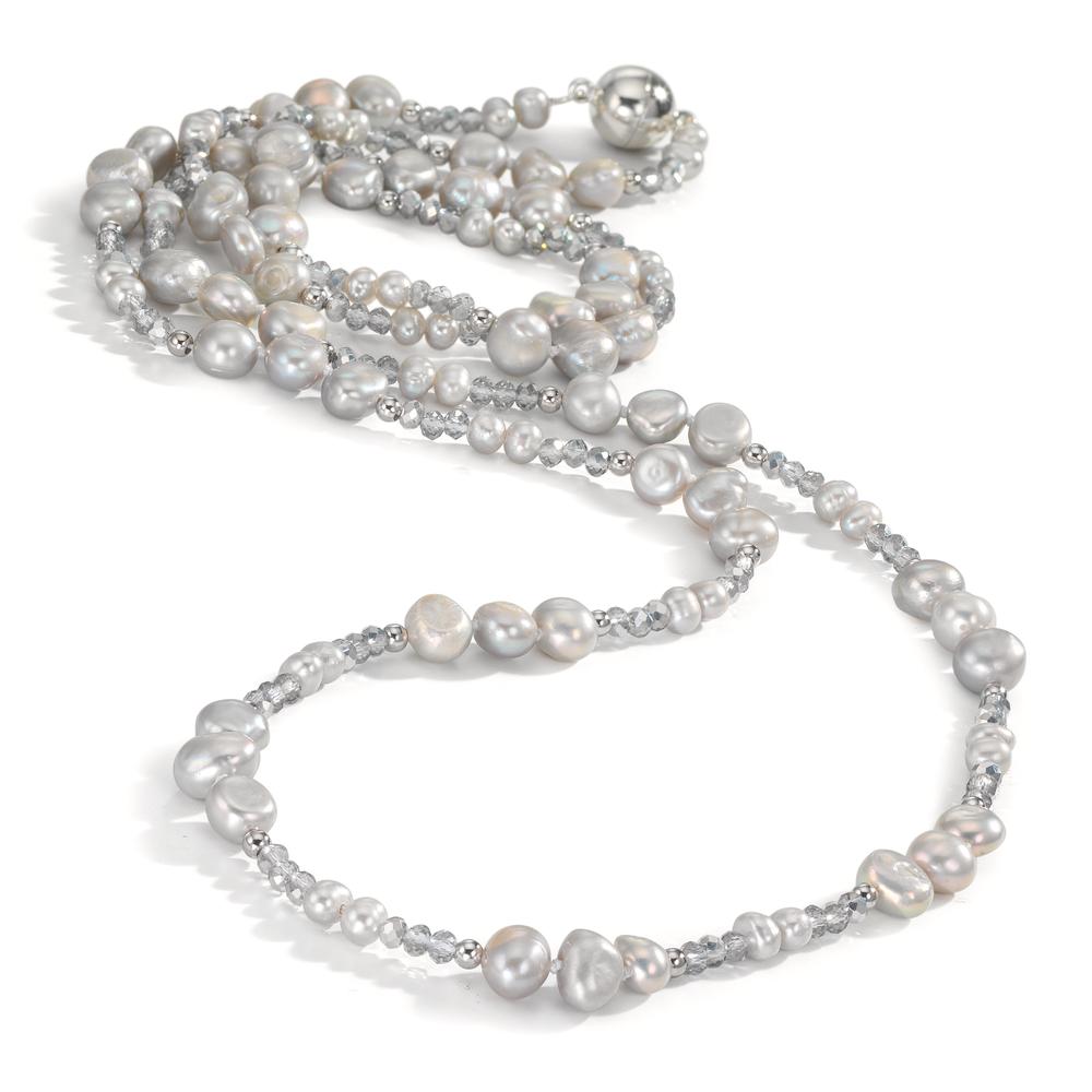 Collier Rustfrit stål Krystal grå Ferskvands kulturperle grå 90 cm