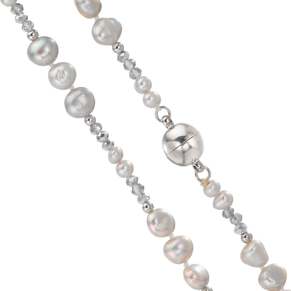 Collier Rustfrit stål Krystal grå Ferskvands kulturperle grå 90 cm
