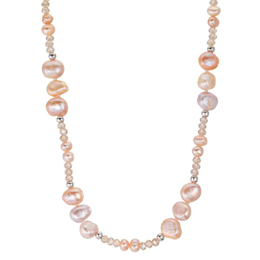 Collier Rustfrit stål Krystal lyserød Ferskvands kulturperle lyserød 45 cm