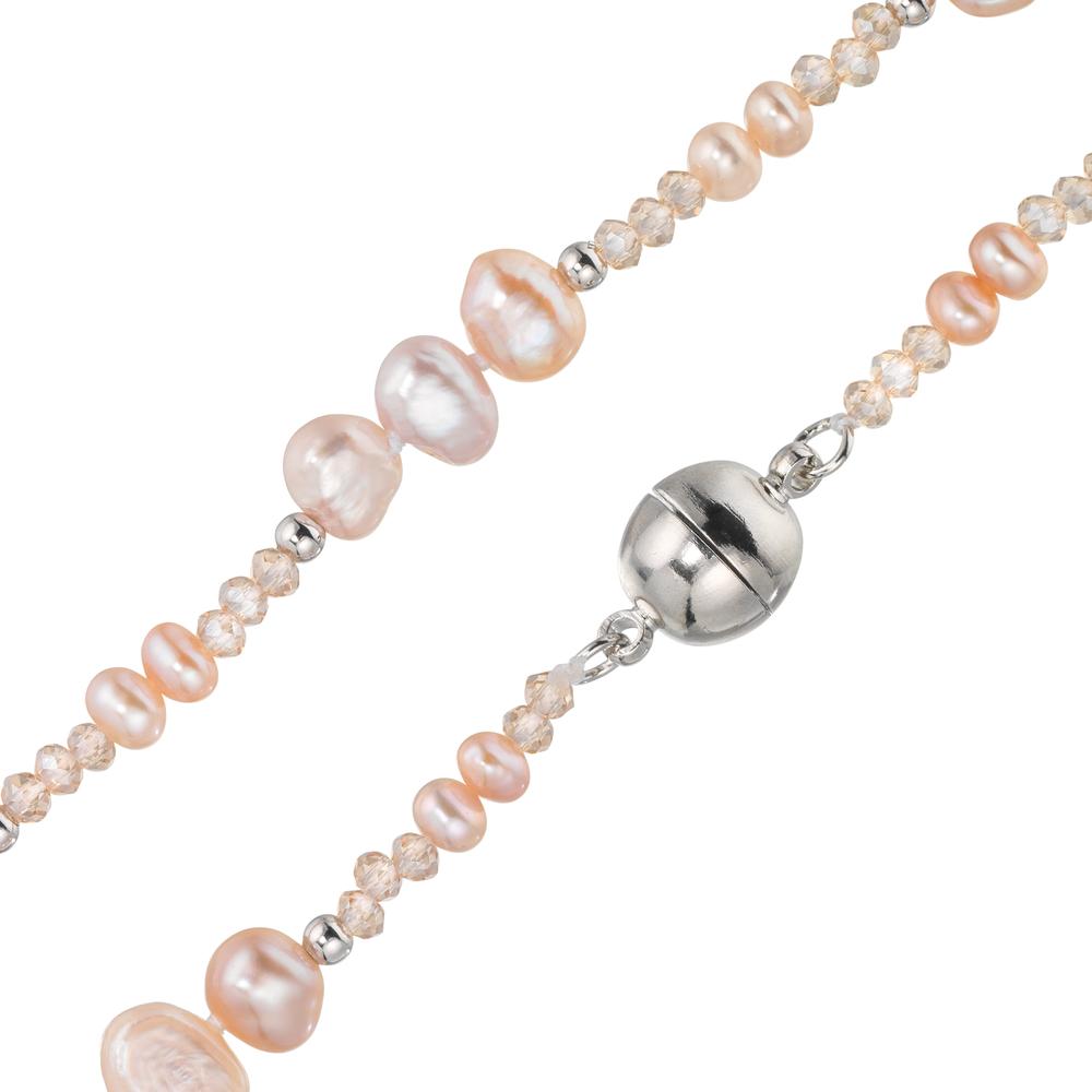 Collier Rustfrit stål Krystal lyserød Ferskvands kulturperle lyserød 45 cm
