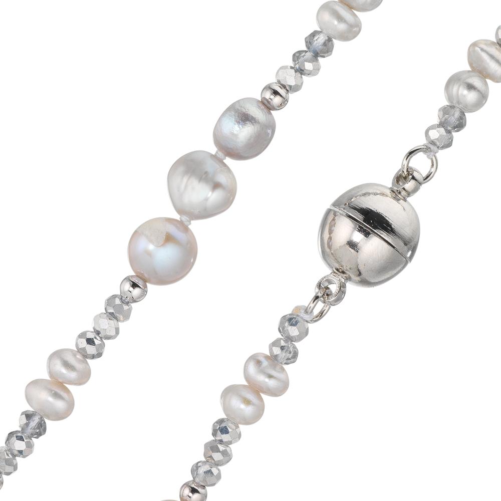 Collier Rustfrit stål Krystal sølv Ferskvands kulturperle sølv 46 cm