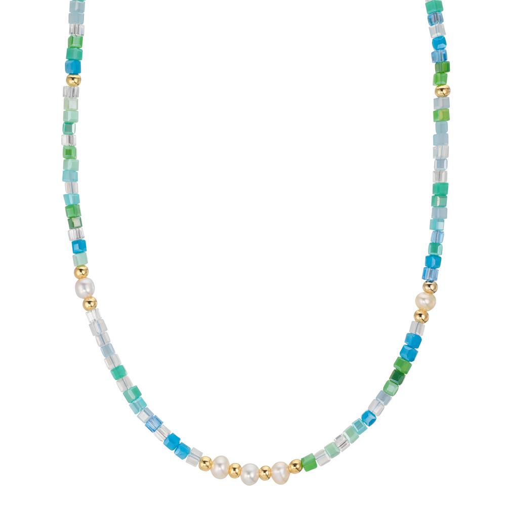 Collier Rustfrit stål Krystal gul IP belagt Ferskvands kulturperle, 5 Perler, 4.5 mm 43 cm