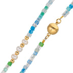Collier Rustfrit stål Krystal gul IP belagt Ferskvands kulturperle, 5 Perler, 4.5 mm 43 cm