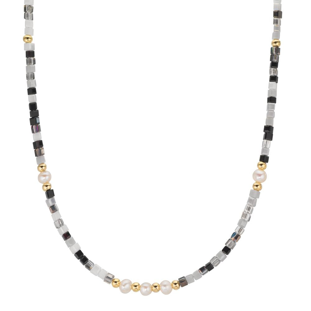 Collier Rustfrit stål Krystal gul IP belagt Ferskvands kulturperle, 5 Perler, 4.5 mm 43 cm