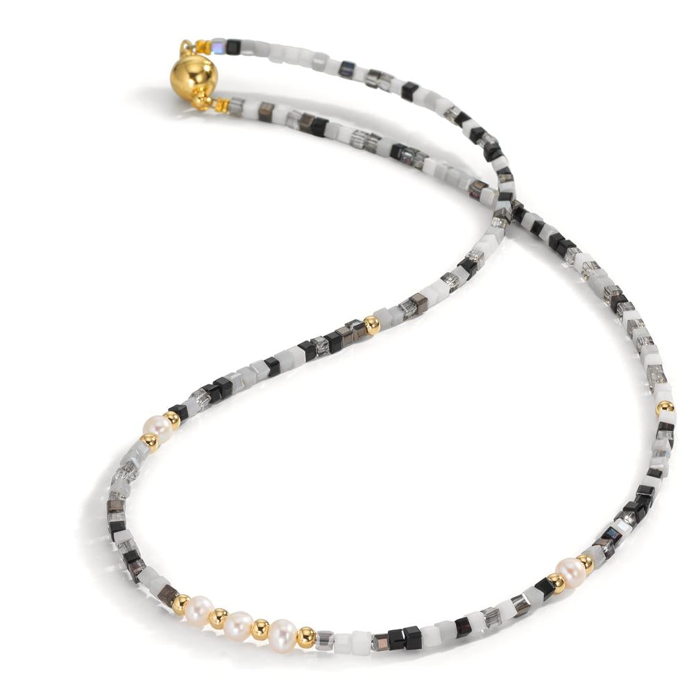 Collier Rustfrit stål Krystal gul IP belagt Ferskvands kulturperle, 5 Perler, 4.5 mm 43 cm