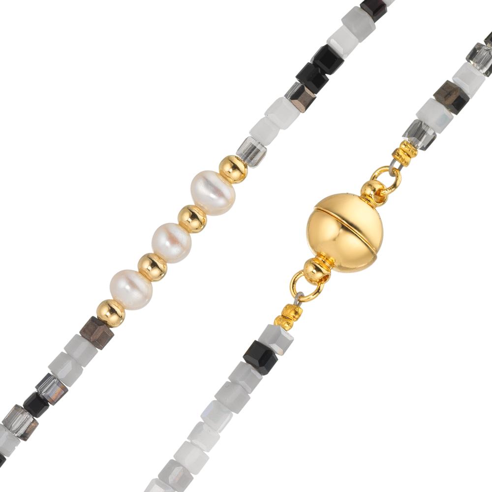 Collier Rustfrit stål Krystal gul IP belagt Ferskvands kulturperle, 5 Perler, 4.5 mm 43 cm