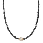 Collier Rustfrit stål Krystal sort Ferskvands kulturperle 6.5-7 mm 43 cm