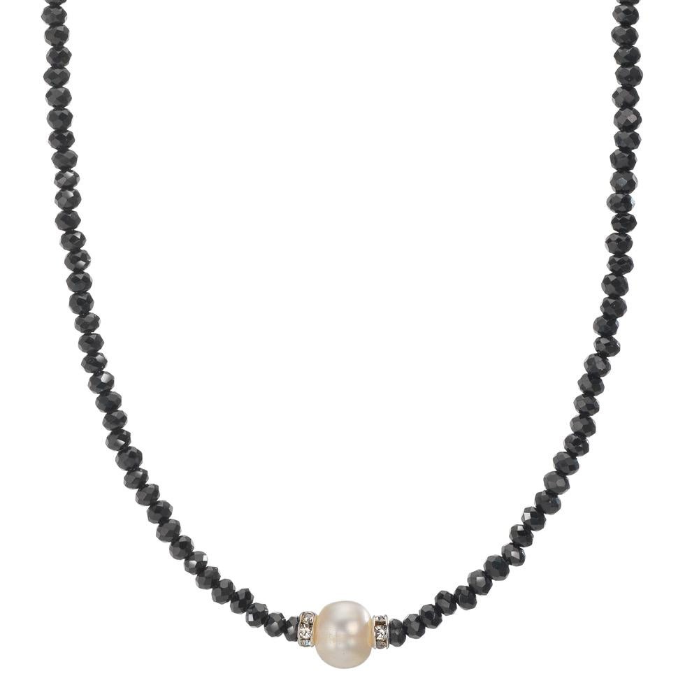 Collier Rustfrit stål Krystal sort Ferskvands kulturperle 6.5-7 mm 43 cm