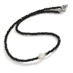 Collier Rustfrit stål Krystal sort Ferskvands kulturperle 6.5-7 mm 43 cm