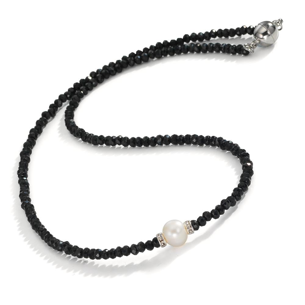 Collier Rustfrit stål Krystal sort Ferskvands kulturperle 6.5-7 mm 43 cm