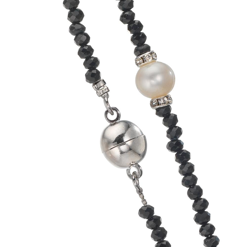 Collier Rustfrit stål Krystal sort Ferskvands kulturperle 6.5-7 mm 43 cm