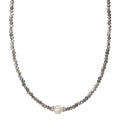 Collier Rustfrit stål Krystal grå Ferskvands kulturperle 6.5-7 mm 43 cm