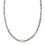 Collier Rustfrit stål Krystal grå Ferskvands kulturperle 6.5-7 mm 43 cm
