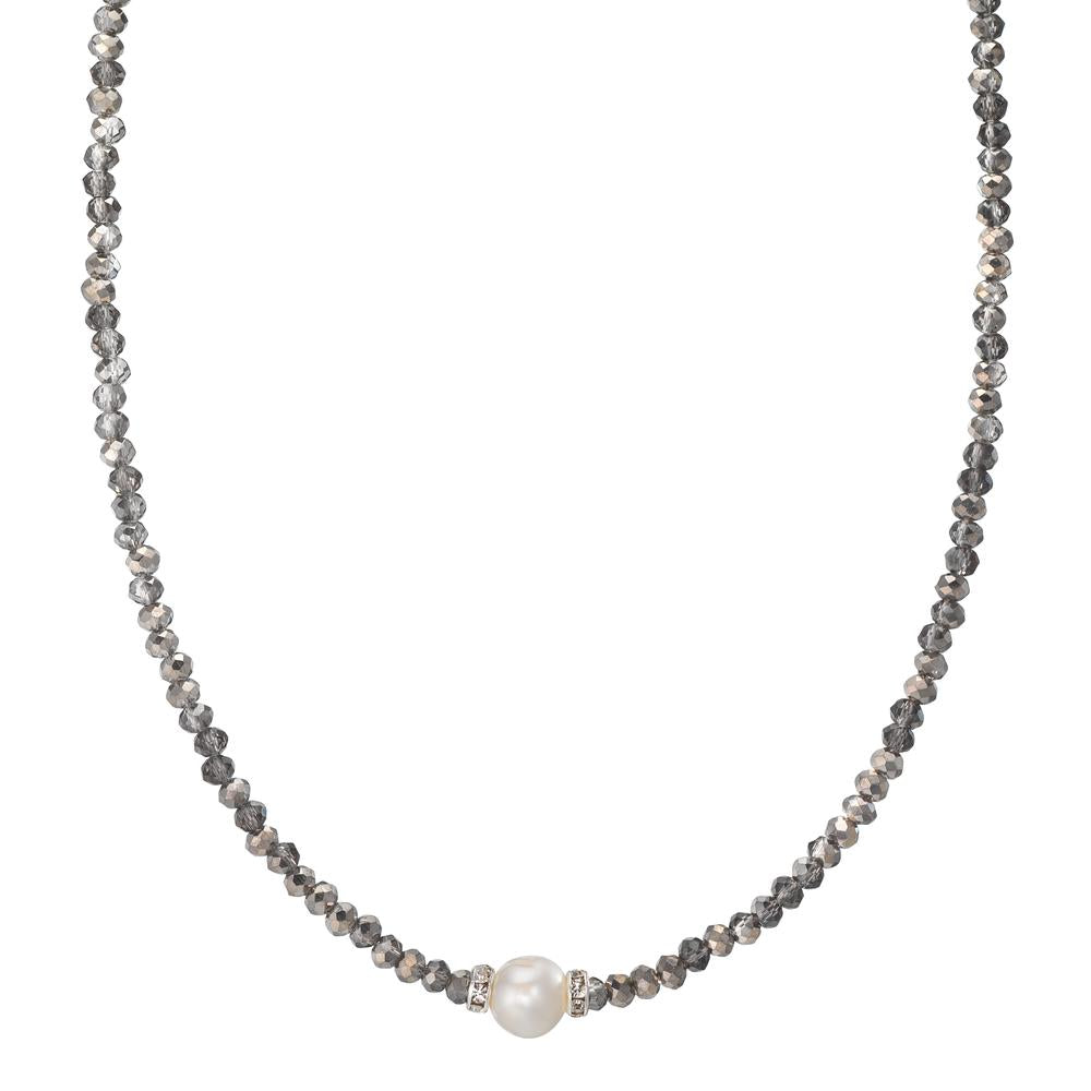 Collier Rustfrit stål Krystal grå Ferskvands kulturperle 6.5-7 mm 43 cm