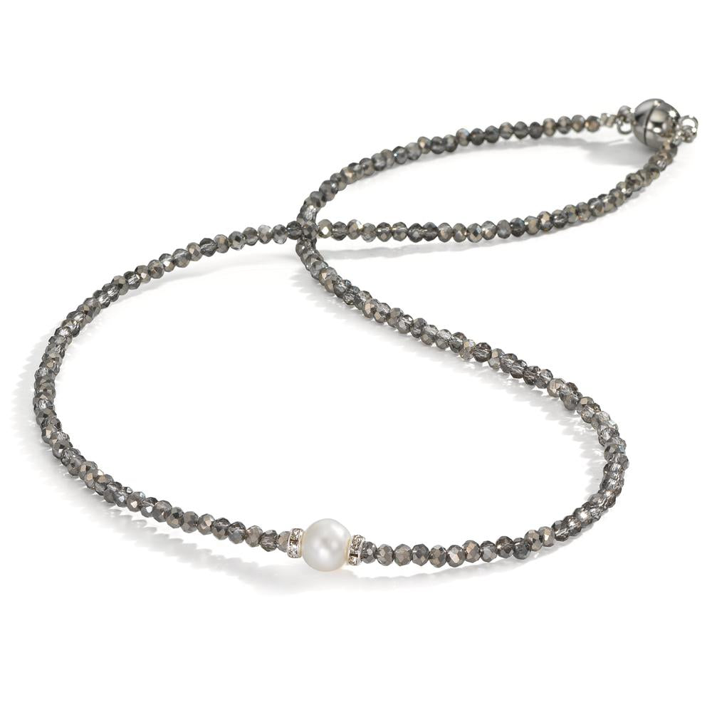 Collier Rustfrit stål Krystal grå Ferskvands kulturperle 6.5-7 mm 43 cm