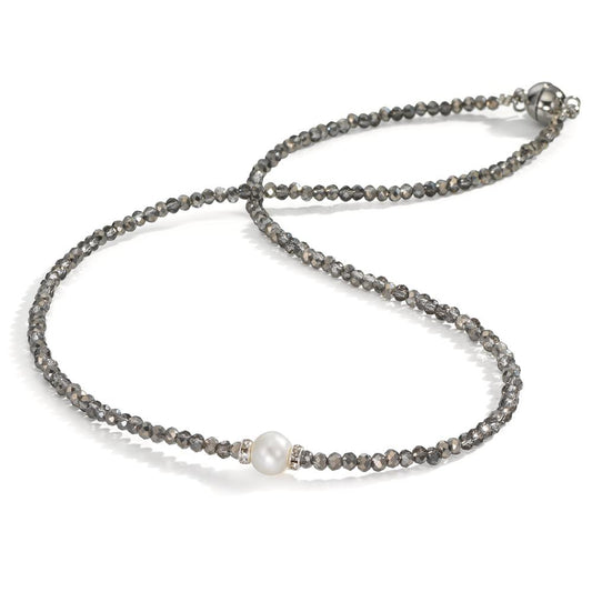 Collier Rustfrit stål Krystal grå Ferskvands kulturperle 6.5-7 mm 43 cm