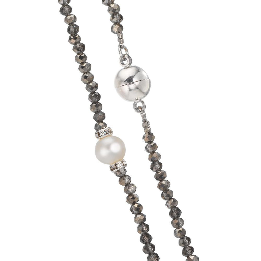 Collier Rustfrit stål Krystal grå Ferskvands kulturperle 6.5-7 mm 43 cm