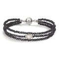 Armbånd Rustfrit stål Krystal sort Ferskvands kulturperle 7-7.5 mm