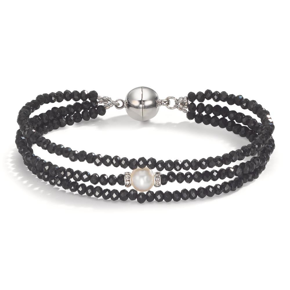 Armbånd Rustfrit stål Krystal sort Ferskvands kulturperle 7-7.5 mm