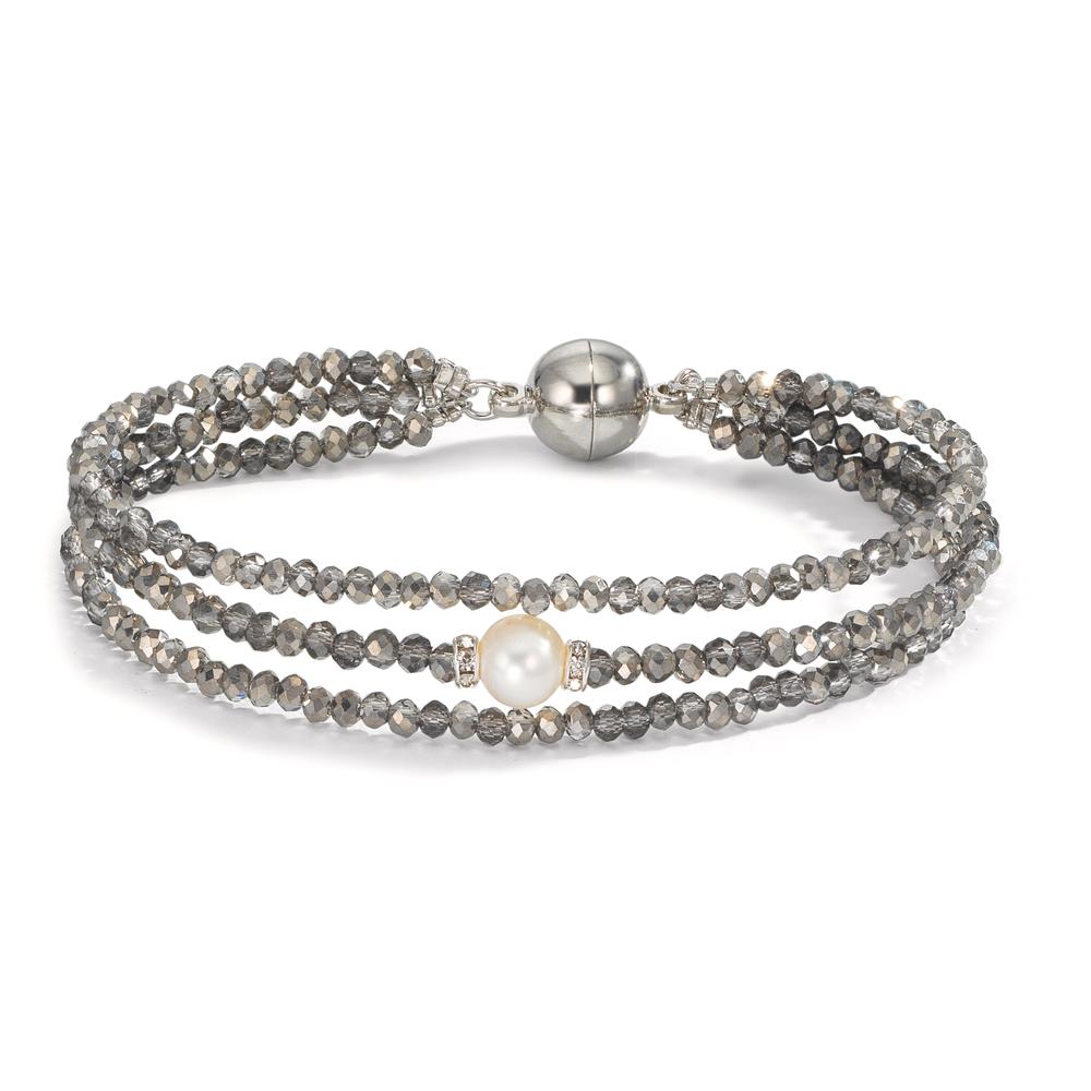 Armbånd Rustfrit stål Krystal grå Ferskvands kulturperle 7-7.5 mm