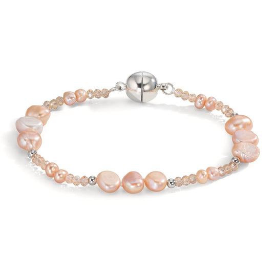 Armbånd Rustfrit stål Krystal lyserød Ferskvands kulturperle lyserød 18 cm