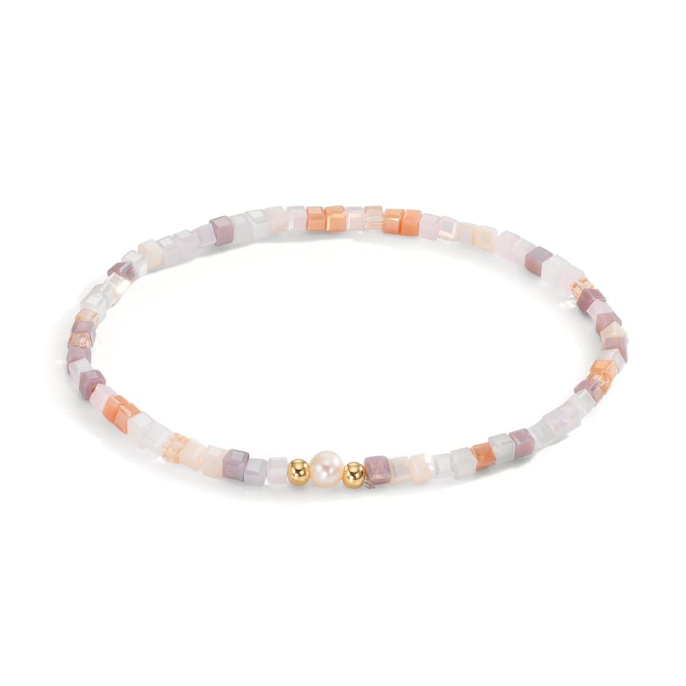 Armbånd Rustfrit stål Krystal lyserød gul IP belagt Ferskvands kulturperle 4-4.5 mm 17 cm