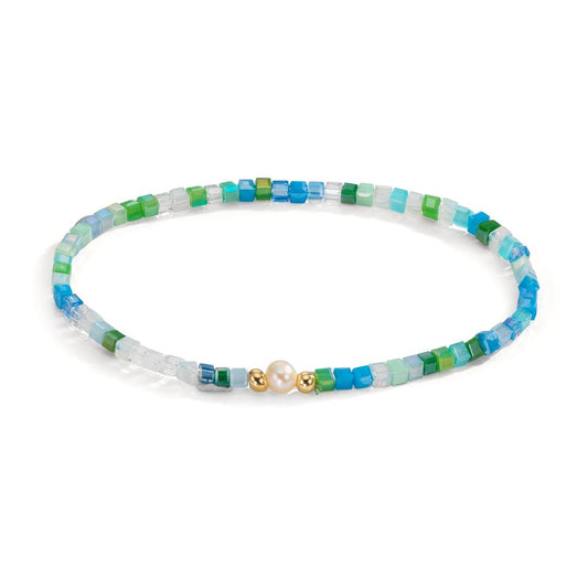 Armbånd Rustfrit stål Krystal gul IP belagt Ferskvands kulturperle 4-4.5 mm 17 cm