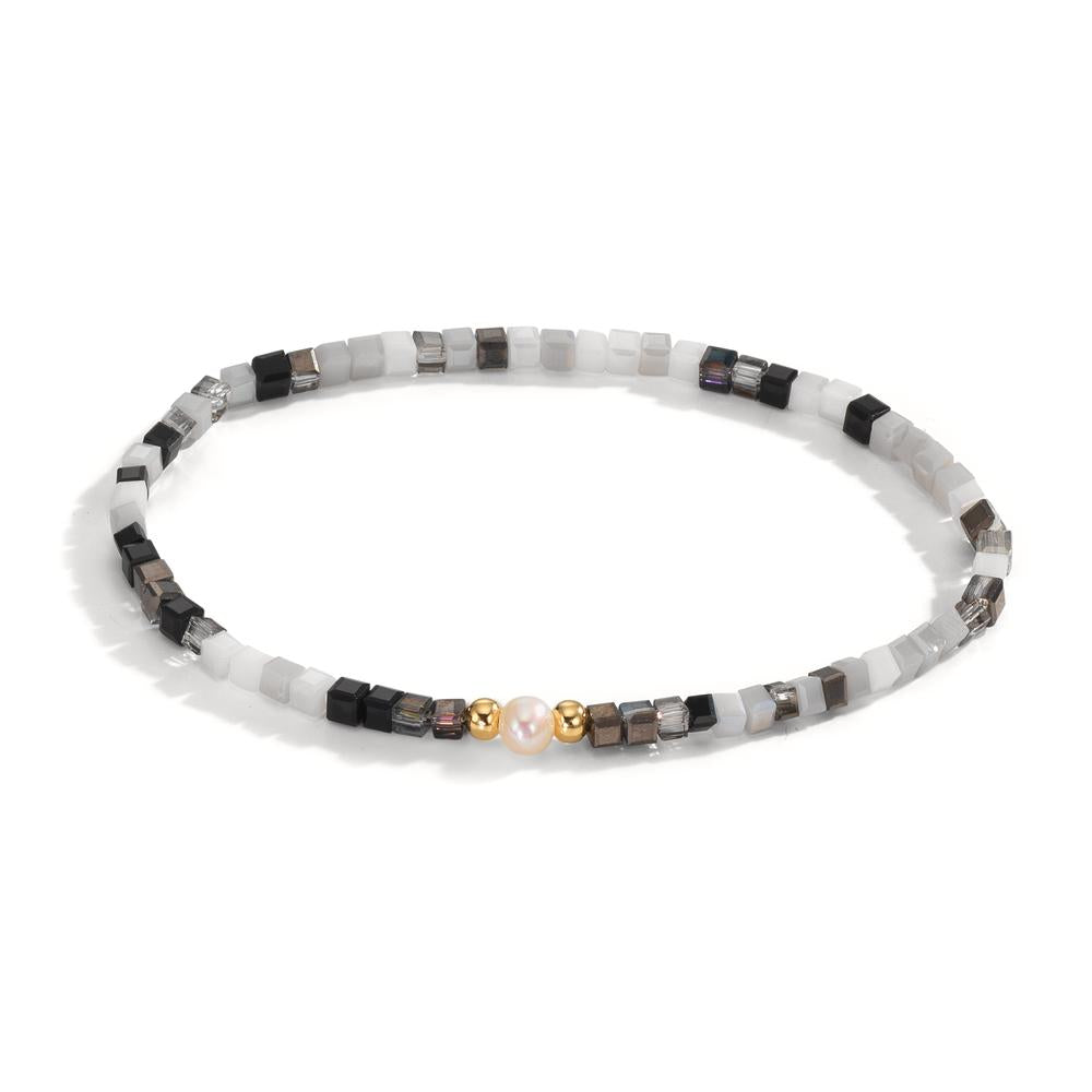 Armbånd Rustfrit stål Krystal gul IP belagt Ferskvands kulturperle 4-4.5 mm 17 cm