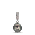 Vedhæng Sølv Zirconia 20 Sten rhodineret Tahitisk perle 10-11 mm