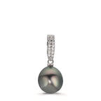 Vedhæng Sølv Zirconia 20 Sten rhodineret Tahitisk perle 10-11 mm