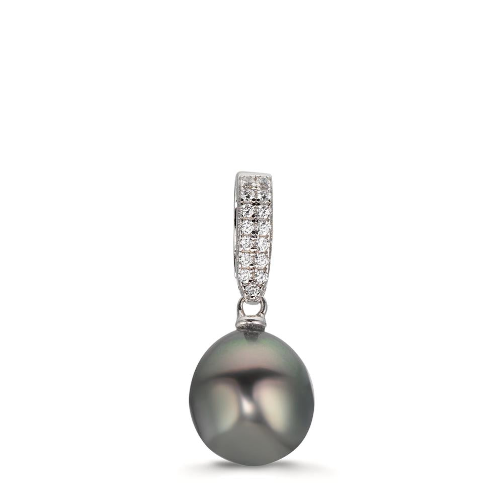 Vedhæng Sølv Zirconia 20 Sten rhodineret Tahitisk perle 10-11 mm
