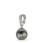 Vedhæng Sølv Zirconia 20 Sten rhodineret Tahitisk perle 10-11 mm