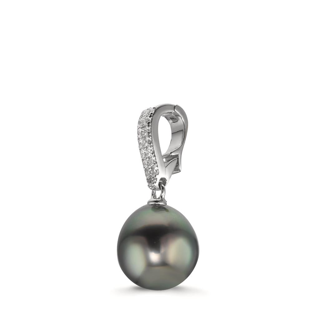 Vedhæng Sølv Zirconia 20 Sten rhodineret Tahitisk perle 10-11 mm