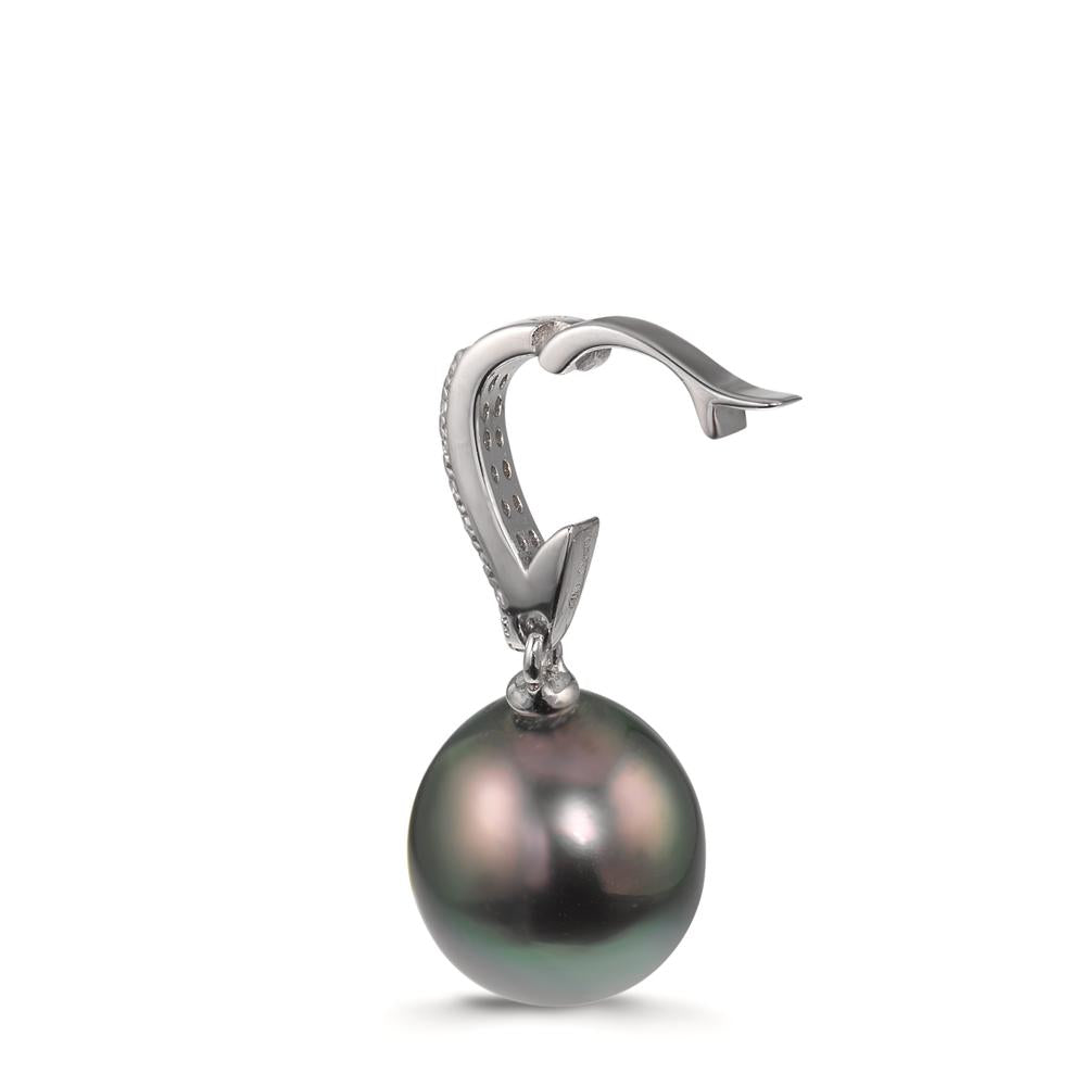 Vedhæng Sølv Zirconia 20 Sten rhodineret Tahitisk perle 10-11 mm