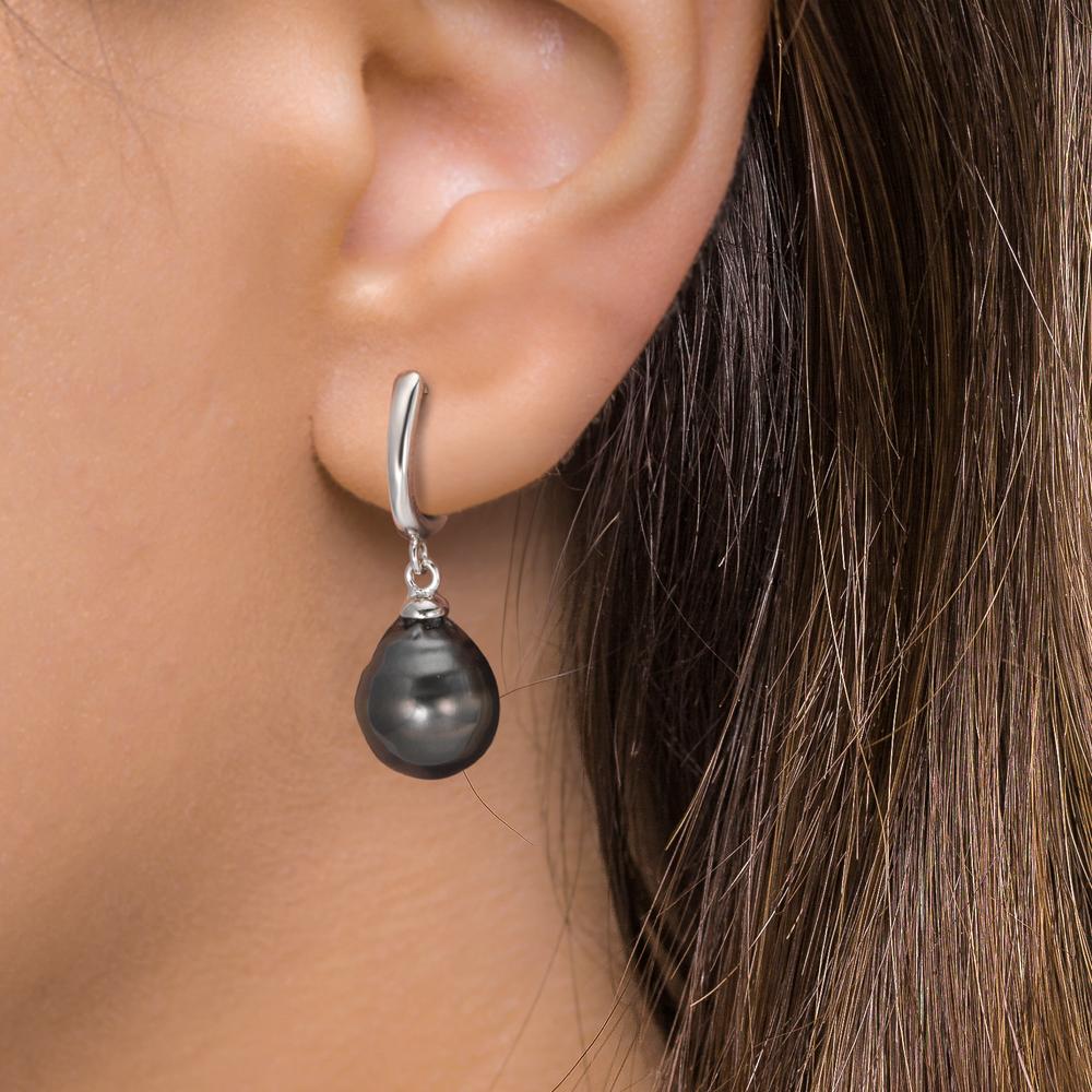 Click kreoler Sølv rhodineret Tahitisk perle, 2 Perler 9-10 mm