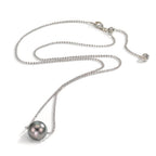 Collier Sølv rhodineret Tahitisk perle, 10 mm 38-50 cm