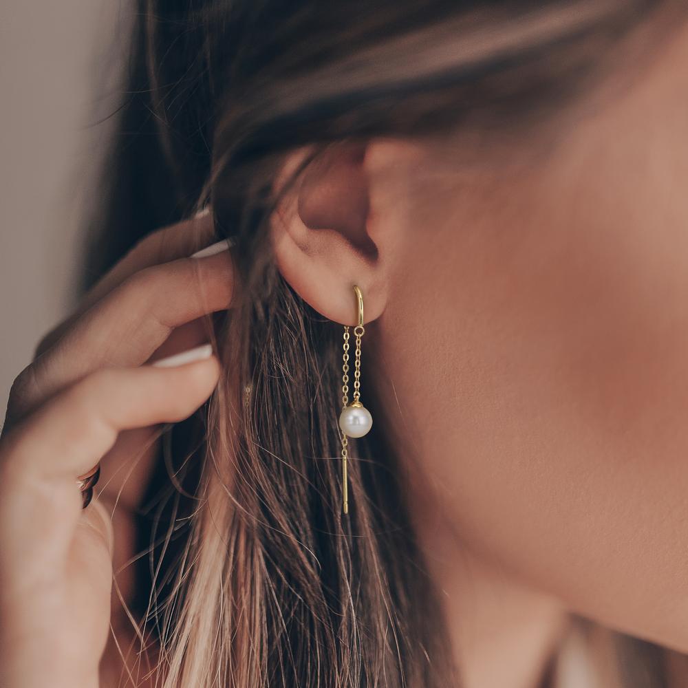 Hænge øreringe 375/9K guld Ferskvands kulturperle, 2 Perler 5-5.5 mm