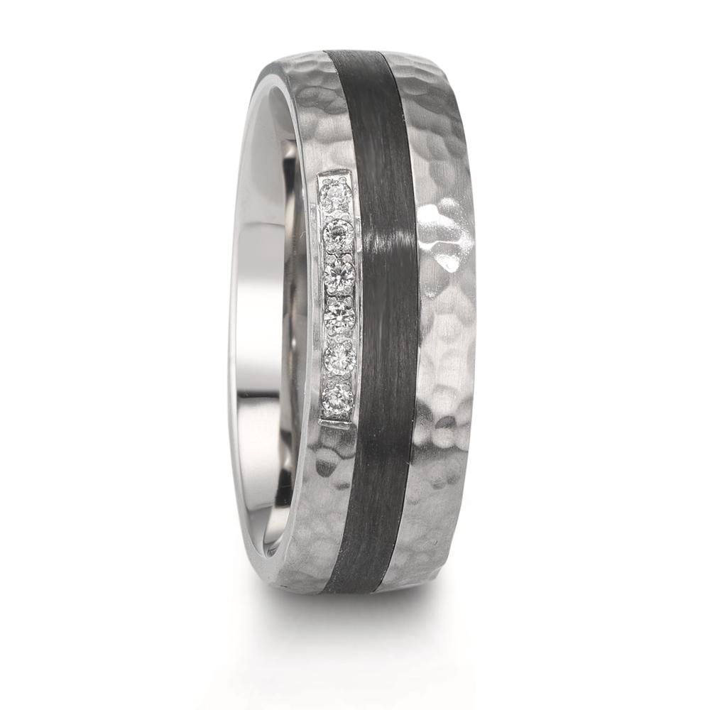 Partnerringe Rustfrit stål, Kulstof Zirconia hvid , 6 Sten